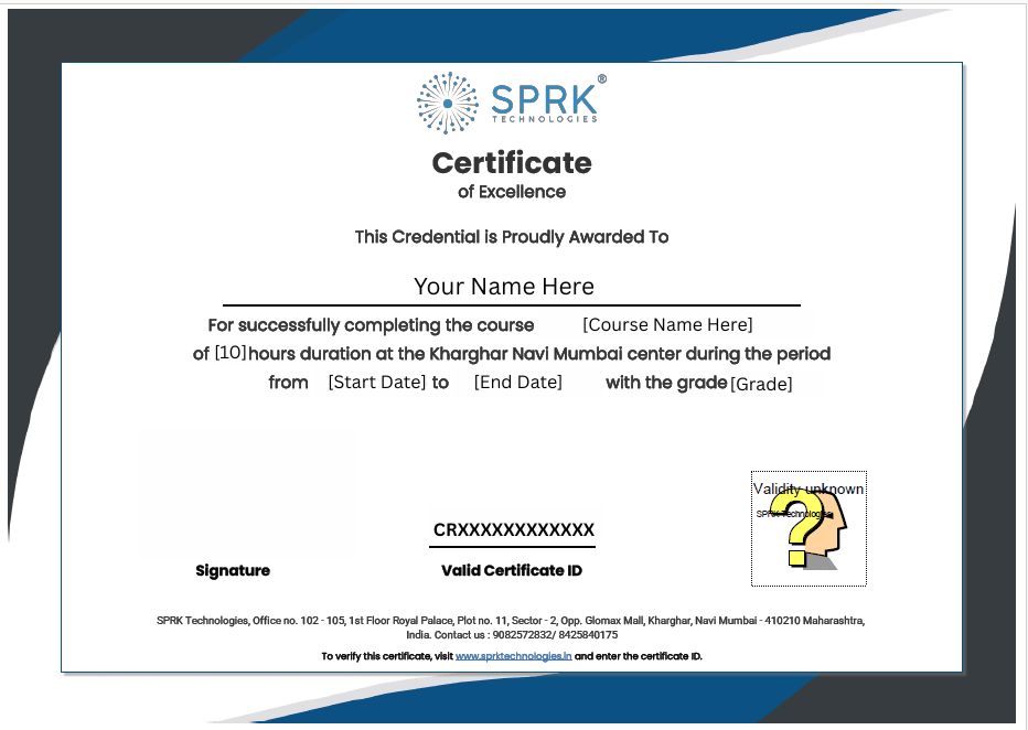 SPRK Technologies course completion certificate